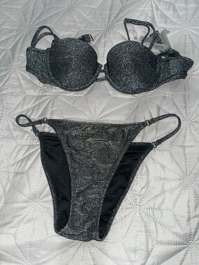 Victoria's Secret Metallic Black Shimmer Underwire Bikini Set